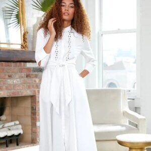 Elie Tahari Ann Tie Poplin Midi Dress White Size 2 $448